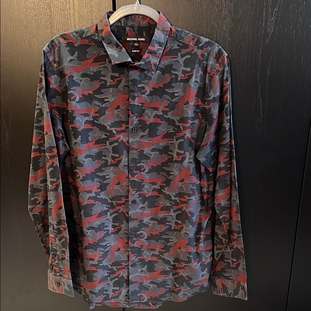 Michael Kors Collection Red and Black Casual Button Down Shirt
